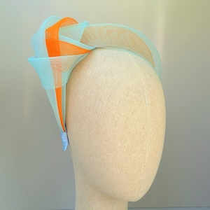 Light Blue and Orange fascinator, race day headband, mother of the bride or groom, events hatinator, ladies headpiece, handmade, unique