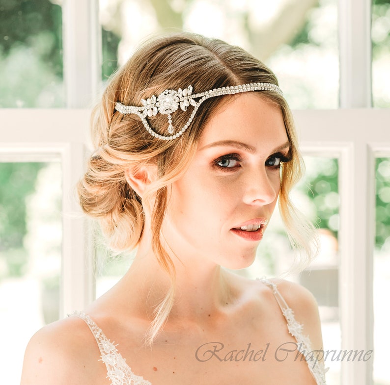 Gold Art Deco Headpiece, 1920s Bridal Headpiece, Vintage Wedding Accessories, Gatsby Bridal Headband, Gold Gatsby Headpiece, Vintage bride image 5