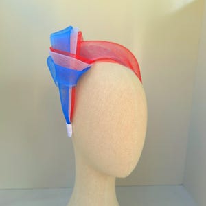 Red, white and blue fascinator, Union jack flag, UK celebration, French, US ladies day, hatinator, 4th July, Wedding guests, Event headwear