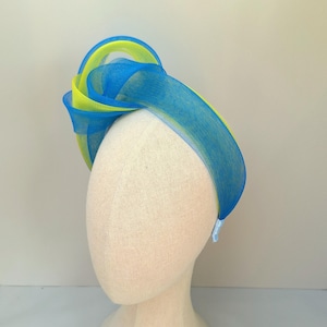 Blue and Yellow fascinator, races headband, mother of the bride or groom, events hatinator, ladies headpiece, wedding guests, Royal bright