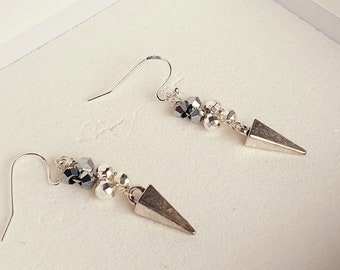 Silver Spike Earrings, Alternative dangle earrings, Goth bridal earrings, Edgy wedding, Rock n roll bride, Unique and different, Spikey