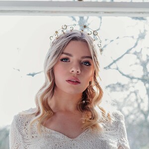 Gold Wedding Hair Pieces, Celestial Tiara, Star bridal accessories, Wedding moons crown, Boho bride, Bohemian headpiece, Hair Accessory image 10