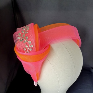Bright pink and orange fascinator, Races hairpiece, ladies day, wedding guest accessory, mother of the bride, hat alternative, unique