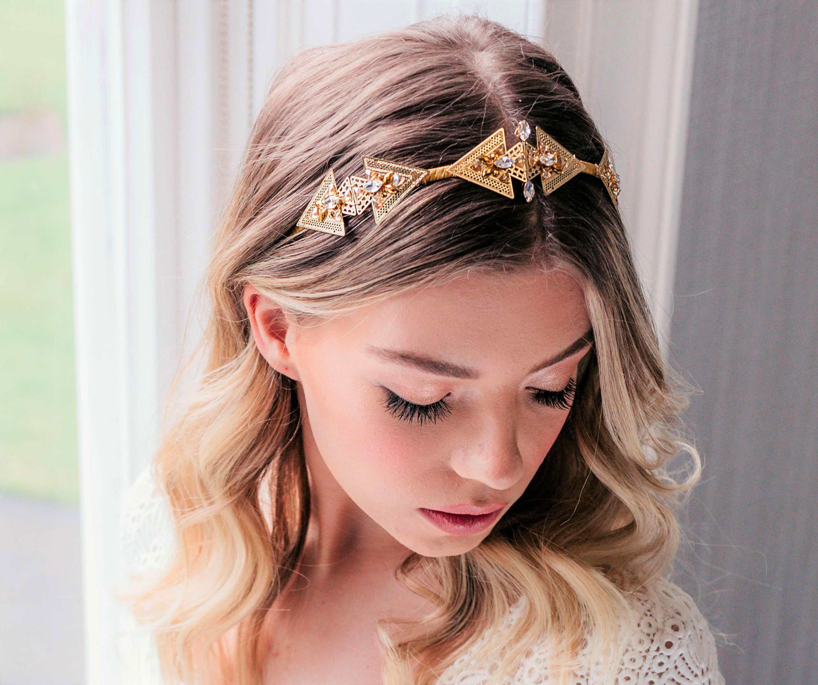 SWEETV Handmade Wedding Headband Retro Gold Brdial Headpieces SWEETV Handmade Wedding Headpiece - Flower-Leaf Bridal  main image 2