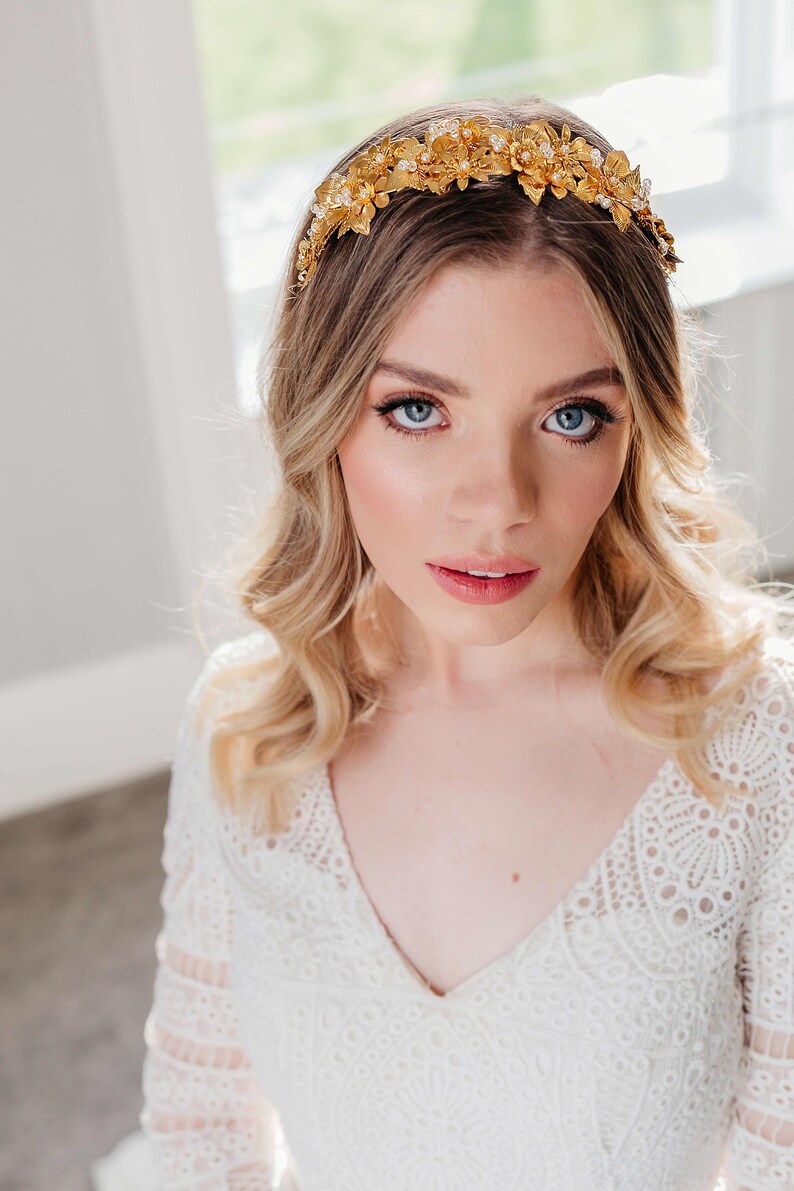 Gold Leaf Tiara Wreath Wedding Crown Boho Bridal Headpiece Etsy UK