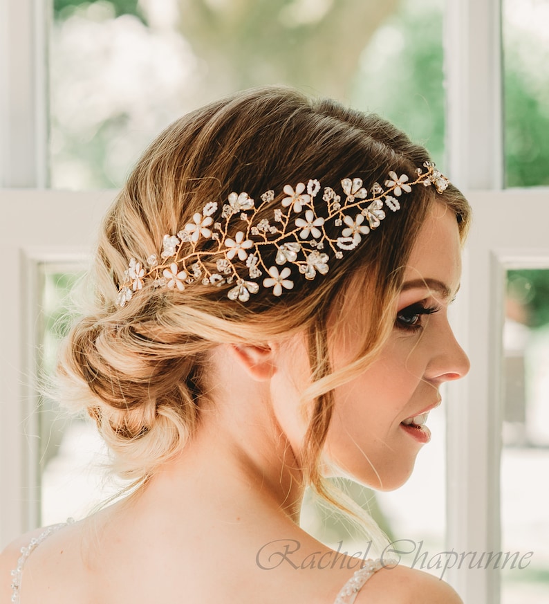 Gold wedding headpiece Bridal headpiece gold Wedding hair piece boho Wedding hair piece Bridal gold garland Gold bridal headpiece