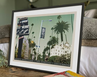 Hollywood Vintage Style Reiseposter | Sonnenuntergang Blvd Kunstdruck | Los Angeles Wand dekor