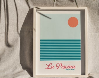La Piscina | Italy Travel Poster | Retro Style Swimming Pool Print | Amalfi Coast Travel Print | Bathroom Print