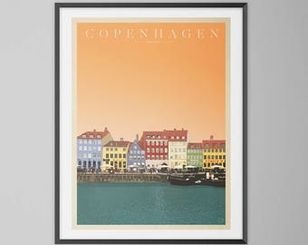 Copenhagen Travel Poster | Copenhagen Travel Print | Denmark Travel Wall Art | Vintage Style Travel Poster