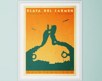 Play Del Carmen Poster | Mexico Vintage Style Travel Art | Mexico Vacation Poster