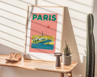 Paris Travel Print | Paris Illustration | Paris Wall Art | Summer Escapes Collection | Personalised Paris Travel Poster