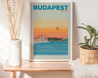 Budapest Travel Poster: Hungarian Parliament Illustration, Summer Art Print
