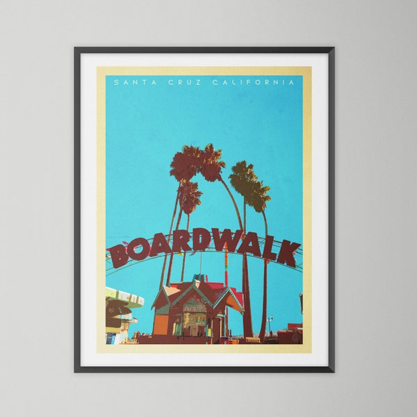 Santa Cruz Travel Poster | Retro California Boardwalk Art | Santa Cruz California Location Print