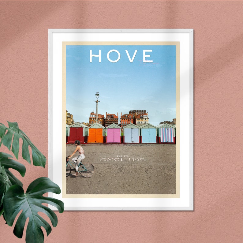 Hove Beach Huts Vintage Style Art Print Retro Brighton Poster Hove Poster UK Holiday Destination Print Brighton Beach Wall Art image 3