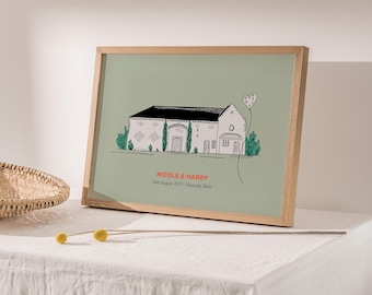 Hand Drawn Wedding Venue Illustration, Custom Print, Personalised Couple Gift, Wedding Drawing, 1st Anniversary Gift, Wedding Venue Sketch