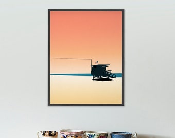 Malibu Travel Poster | Lifeguard Tower Art Print | Coastal California Poster | Beach Hut Art Print