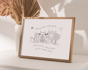 Personalised Hand-Drawn Wedding Venue Illustration | Bespoke Wedding Venue Portrait | Custom Wedding Venue Illustration | Wedding Gift