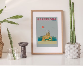 Barcelona Travel Print | La Sagrada Familia Illustration | Barcelona Holiday Poster | Gaudi Architecture Print | Personalised Barcelona Art