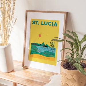 Impression Sainte-Lucie | Illustration de Sainte-Lucie | affiche de vacances des Caraïbes de Sainte-Lucie | Collection Escapades estivales | Impression personnalisée Sainte-Lucie
