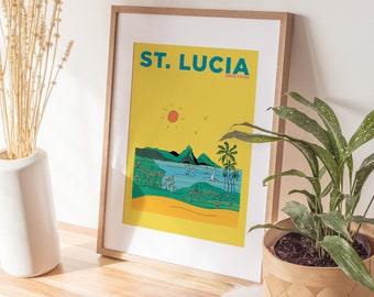 St Lucia Print | St Lucia Illustration | St Lucia Caribbean Holiday Poster | Summer Escapes Collection | Personalised St Lucia Print