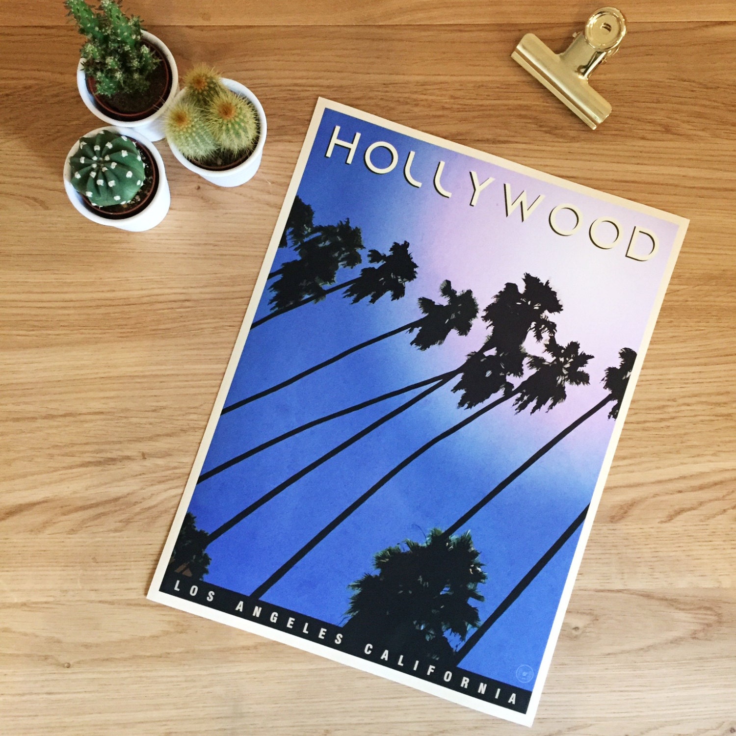 Hollywood Vintage Style Travel Poster LA Palm Trees Print - Etsy UK