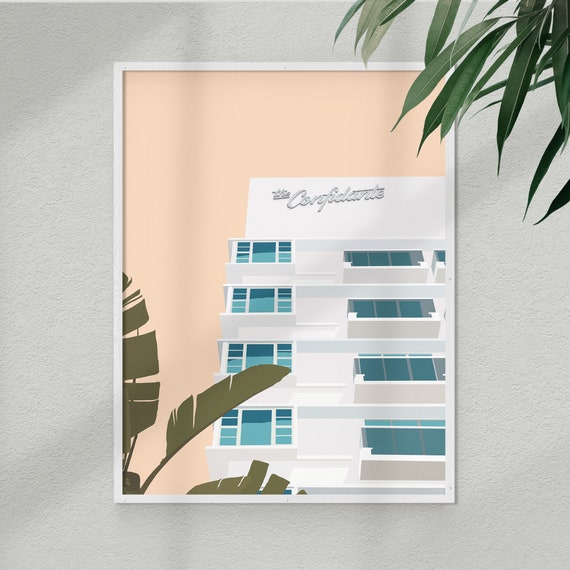 The Confidante Hotel Miami Beach Print | Miami Art Deco Hotel Poster | Miami Beach Wall Art 