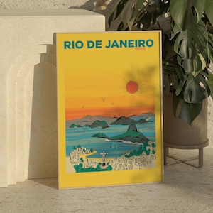 Impresión de viaje a Río de Janeiro / Ilustración de póster de viaje a Río de Janeiro / Ilustración de arte de Brasil / Arte mural personalizado de Río de Janeiro