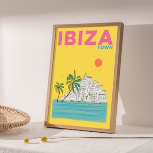 | d’impression de voyage de la ville d’Ibiza | d’illustration de la ville d’Ibiza Affiche de vacances Ibiza | Collection Summer Escapes | Impression personnalisée de destination Ibiza
