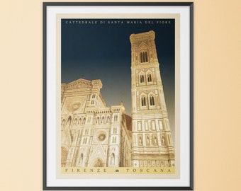 Florence Cathedral Poster | Florence Vintage Style Travel Print | Italy Travel Poster | Retro Travel Print