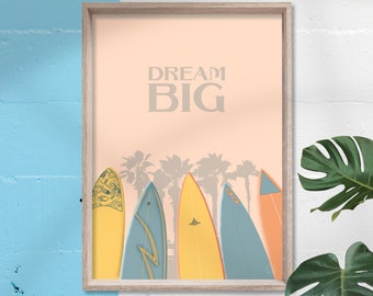 Impression typographique rétro surfboards - 'Dream Big'