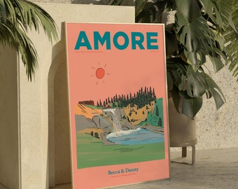 Personalised Favourite Travel Destination Illustration | Bespoke 'Amore' Travel Art Print | Personalised Engagement Gift Travel Print