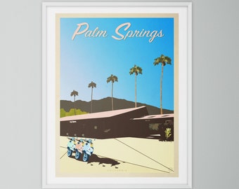 Palm Springs Travel Poster | Vintage Style Palm Springs Travel Print | Pam Springs Travel Wall Art | Retro Style Travel Art