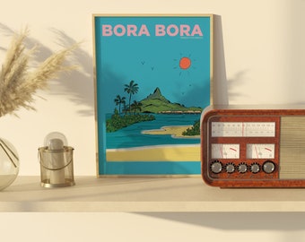 Bora Bora Travel Print | Bora Bora Illustration | Bora Bora Holiday Poster | Personalised Bora Bora  Wall Art