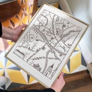 Illustration de la carte de Putney | Illustration de carte dessinée à la main de Londres | Affiche de voyage Putney SW15 | Art mural Putney