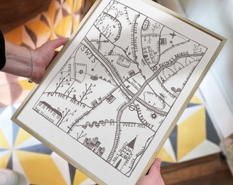 Putney Map Illustration | London Hand Drawn Map Illustration | Putney SW15 Travel Poster | Putney Wall Art
