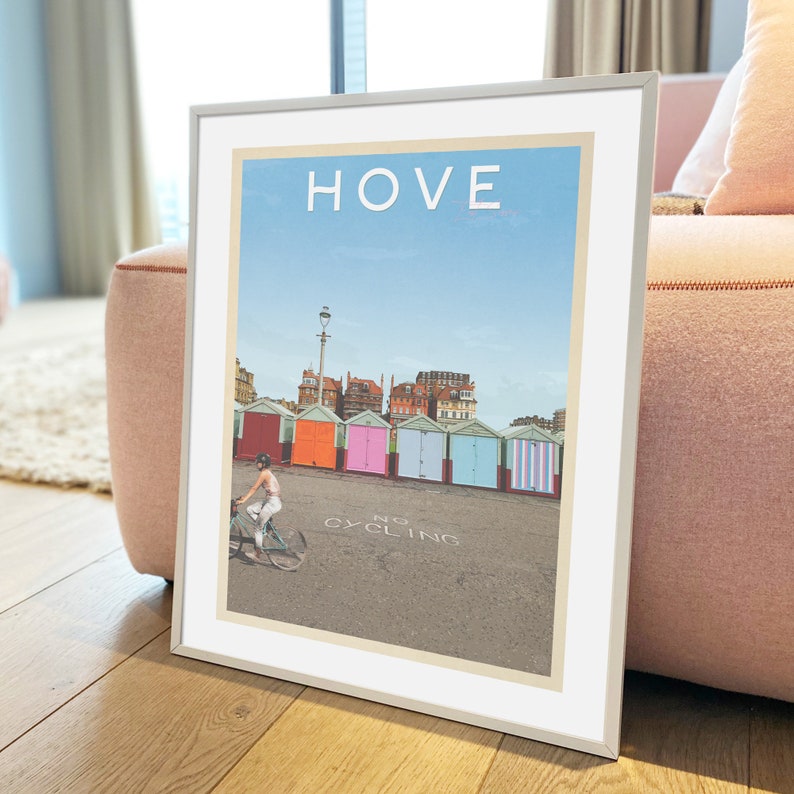 Hove Beach Huts Vintage Style Art Print Retro Brighton Poster Hove Poster UK Holiday Destination Print Brighton Beach Wall Art image 4