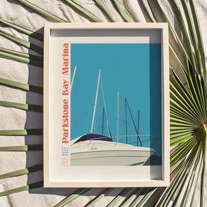 Póster de viaje de Parkstone Bay Marina / Impresión artística de pared del puerto de Poole / Póster turístico de estilo retro de Poole Marina / Impresión artística de yates de lujo