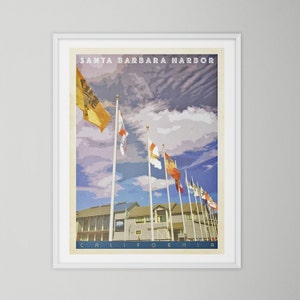 Santa Barbara Poster | Vintage Style Travel Print | Santa Barbara Harbor Wall Art | California Poster