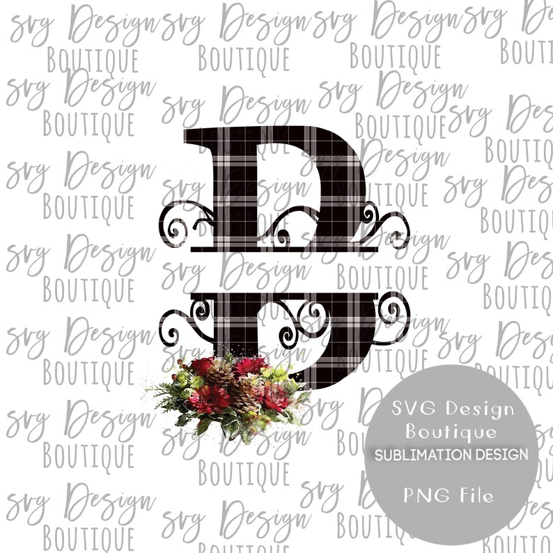 Download Clip Art Christmas Plaid Split Letter Monogram Letter B Monogram Sublimation Download Black White Buffalo Plaid Monogram Sublimate Floral Christmas Art Collectibles