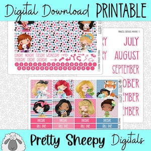 Princess Sidekicks Printable Planner Stickers PNG Digital Download Stickers Monthly Erin Condren