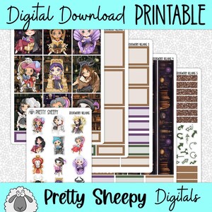 Bookworm Villains Printable Planner Stickers PNG Digital Download Stickers Weekly Vertical Layout Erin Condren
