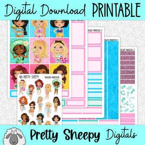 Poolside Princesses Printable Planner Stickers PNG Digital Download Stickers Weekly Vertical Layout Erin Condren