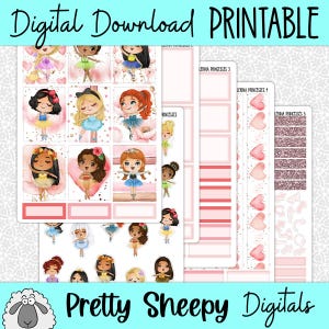 Ballerina Princesses Printable Planner Stickers PNG Digital Download Stickers Weekly Vertical Layout Erin Condren