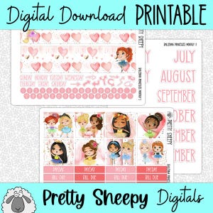 Ballerina Princesses Printable Planner Stickers PNG Digital Download Stickers Monthly Erin Condren