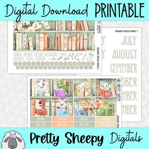 Bookworm Sidekicks Printable Planner Stickers PNG Digital Download Stickers Monthly Erin Condren