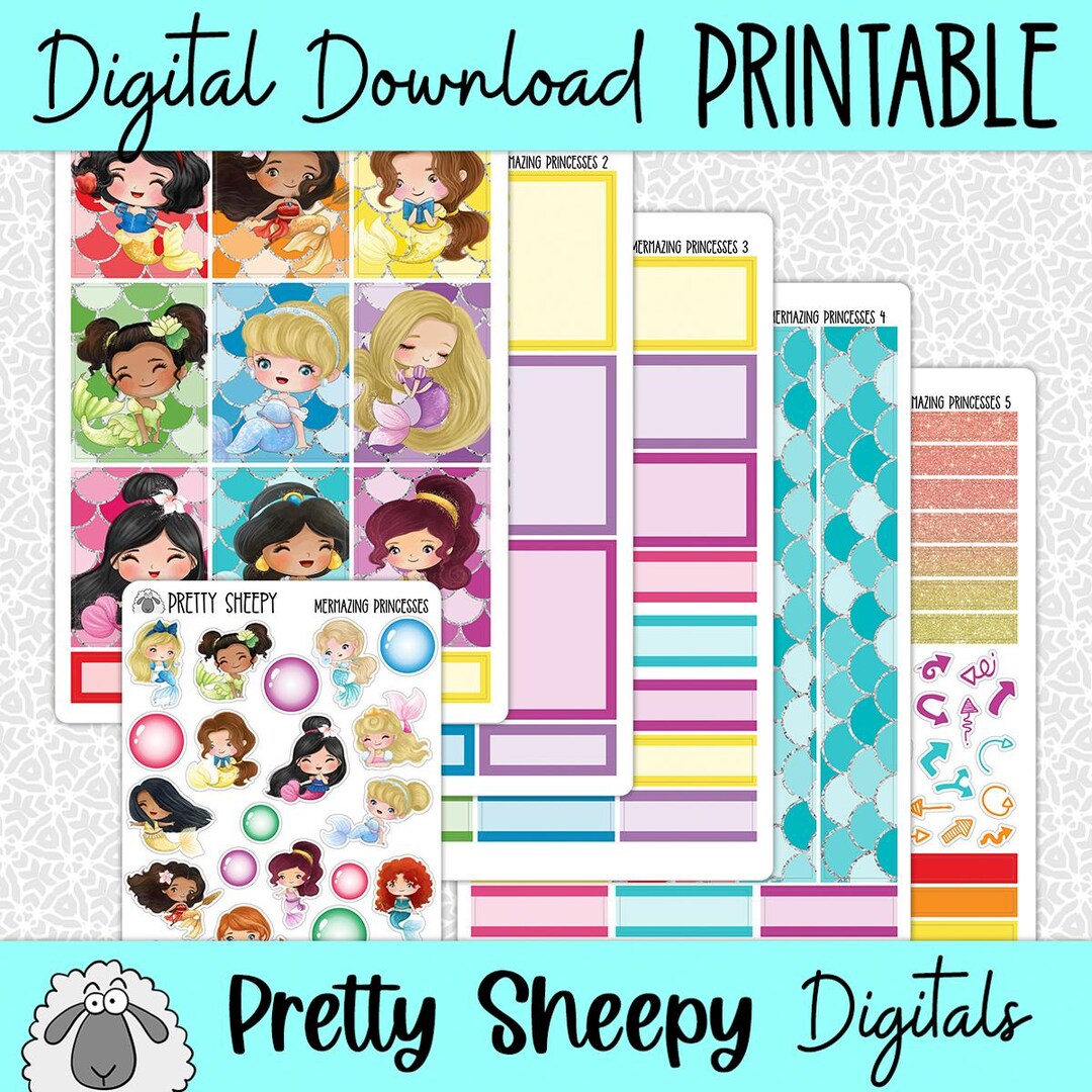 Mermazing Sticker Mermazing Princesses Printable Planner Stickers PNG Digital Download ...