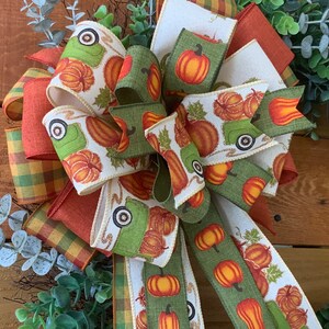 Green Pumpkin Truck Fall Wreath Bow: Plaid Wired Ribbon