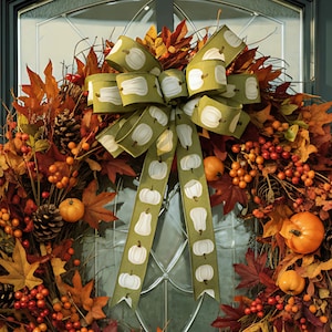 Fall Pumpkin Bow | Olive Green Harvest, Thanksgiving Decor  - Bow Only