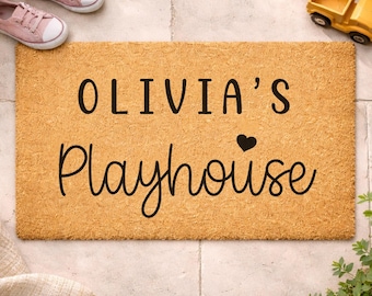 Kids Custom Playhouse Doormat Personalized with Name | Childs Name Door Mat for Playhouse Decor, Clubhouse or Fort Outdoor Rug