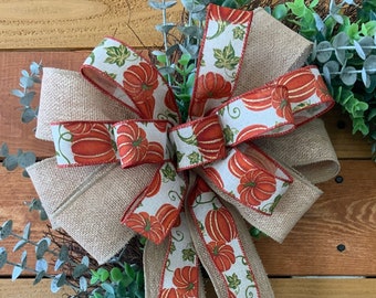 Fall wreath bows for front door pumpkin burlap Fall Bow for Wreath  Fall Bow for Lantern  Country Wreath Bow  Fall Pumpkin Wreath Bow